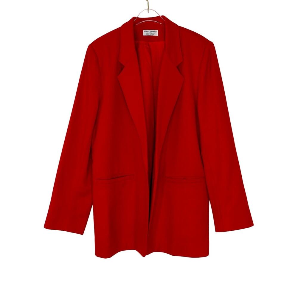 1990s Vintage Alfred Dunner Bright Red Open Front Wool Blazer Jacket 12 Large